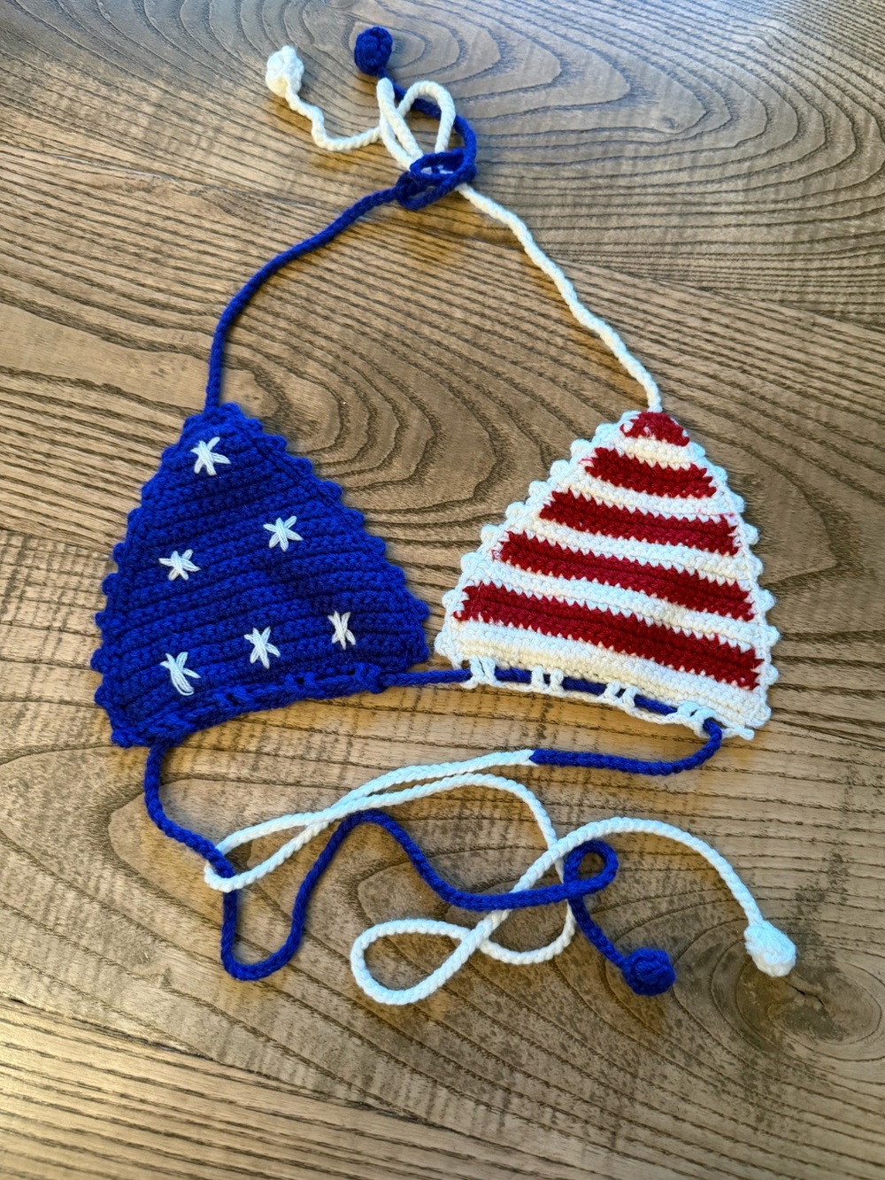 American Crochet Bikini Top - Blue & Red Stripe Stars